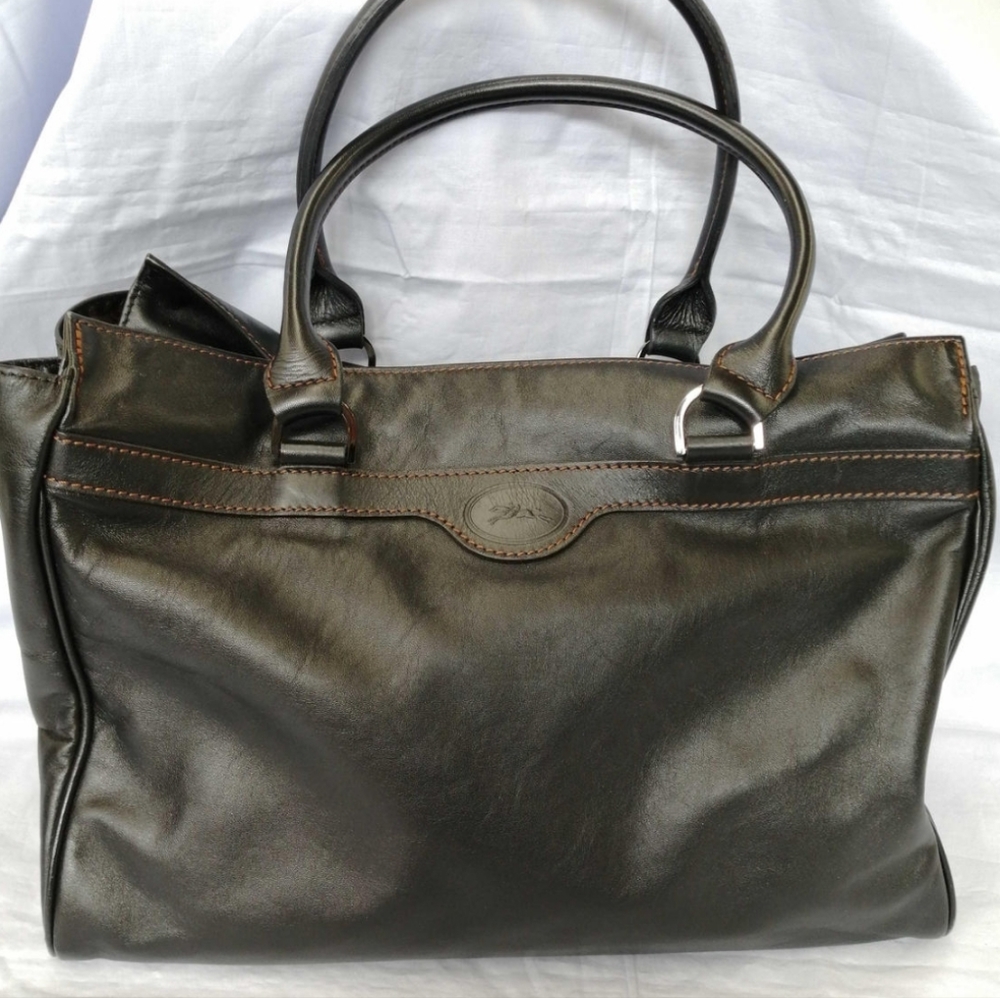 Vintage Longchamp Black Leather Shoulder Tote